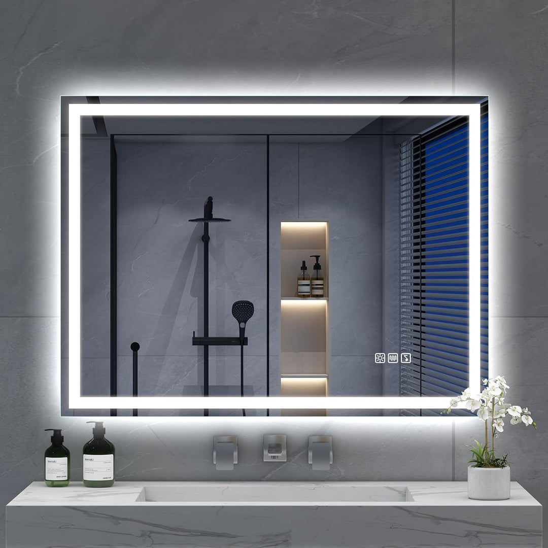 S'bagno Bluetooth-Badspiegel-mit-Beleuchtung-80x60cm, LED-Badezimmerspiegel mit Entfoggen, 3000K-650