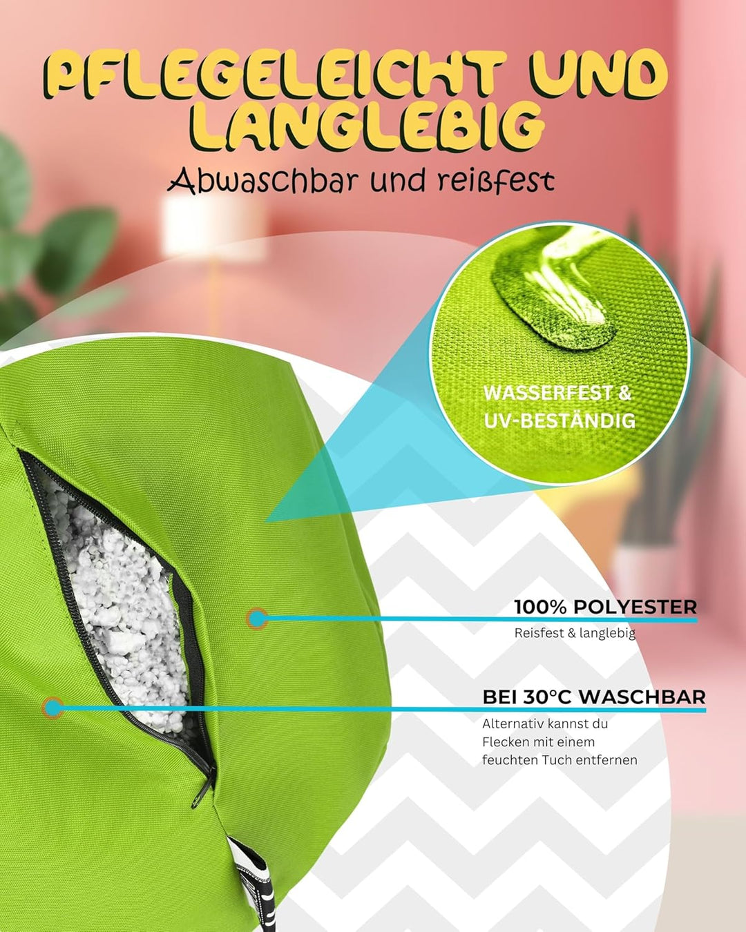 PATCH HOME Patchhome Sitzsack Tropfenform mit Reissverschluss Nachfüllbar - für In & Outdoor - mit S
