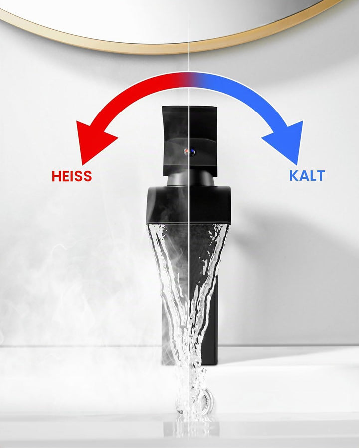 kisimixer Wasserhahn Bad Schwarz, Wasserfall Waschtischarmatur mit Auslauf Höhe 105 mm, Einhebelmisc