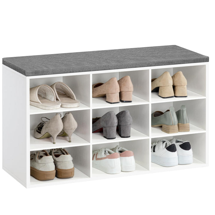 HOOBRO Schuhbank mit 9 Fächern, Schuhregal mit gepolsterter Sitzbank, Schuhschrank, für Flur, Wohnzi