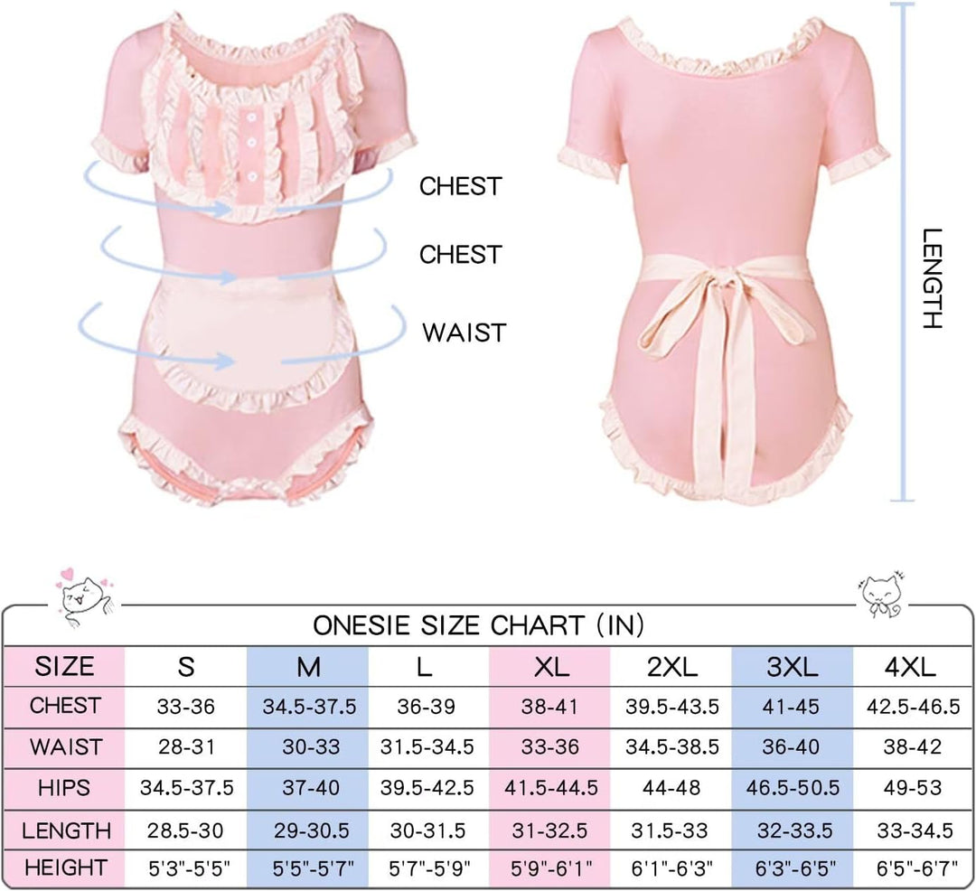Landofgenie Damen Bodysuit Baumwolle Strampler Onesie Pyjamas Bodysuit Tops Maid Outfit Rosa S, Rosa