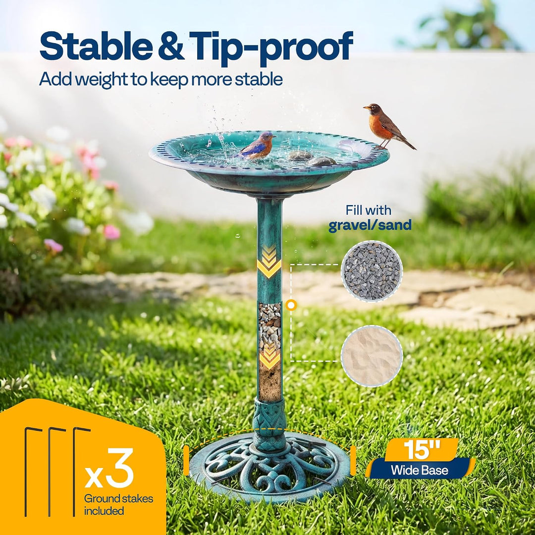 VIVOHOME Vogeltränke 71cm hoch Polyresin leicht antike Optik für Aussenbereich Grün, Grün