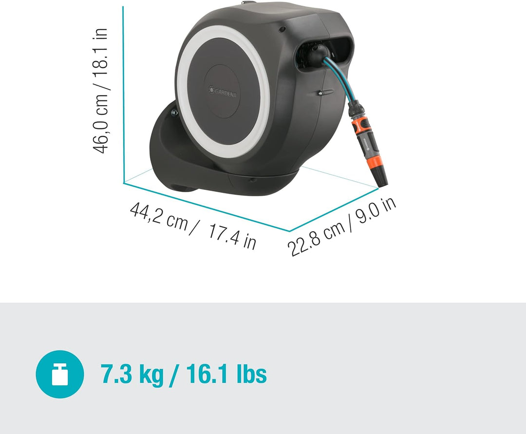 Gardena Wand-Schlauchbox RollUp S (weiss) 15 m: Flexible Bewässerung für kleine Gärten, schwenkbare