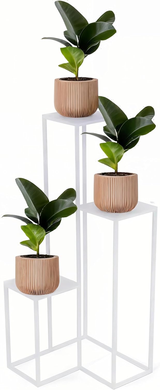 Pflanzenständer Elle Metall - 3 Etagen - 40x40x95cm - Farbe Weiss - für Zimmerblumen - Metallregal -