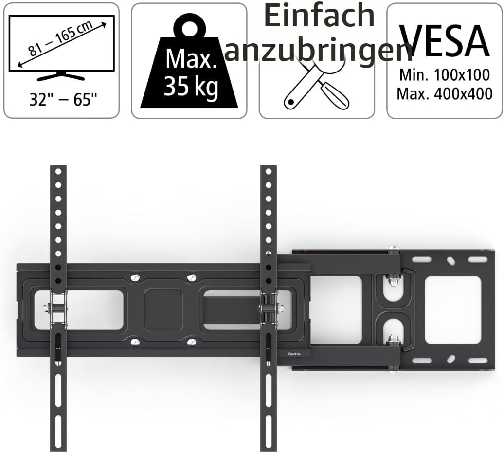 Hama TV Wandhalterung schwenkbar, neigbar, ausziehbar (TV Wandhalterung 32-65 Zoll, VESA 100x100 bis