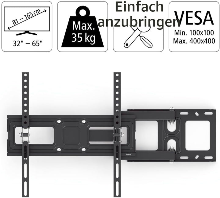 Hama TV Wandhalterung schwenkbar, neigbar, ausziehbar (TV Wandhalterung 32-65 Zoll, VESA 100x100 bis