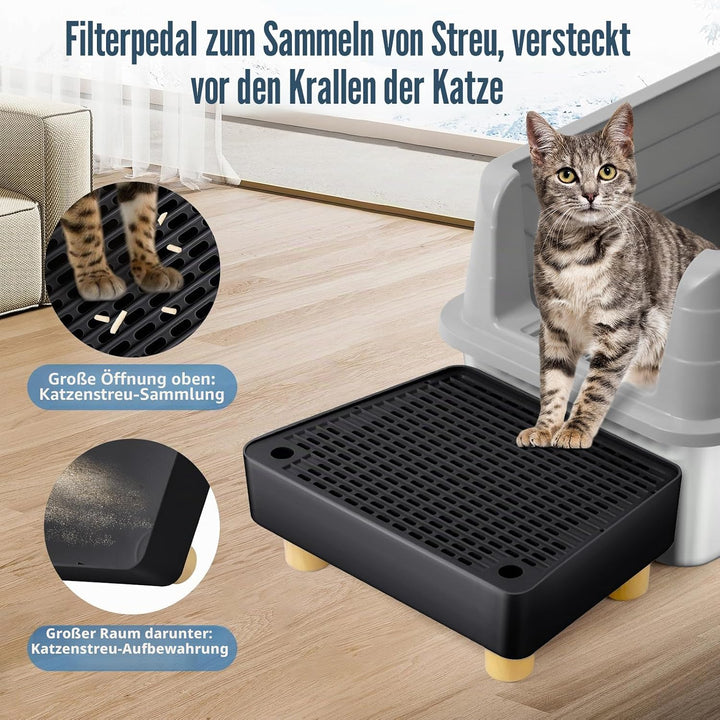 Katzentoilettenrampe, Katzen Treppen & Stufen mit Holzfüsse Filterfunktion, leicht zu reinigender Ti