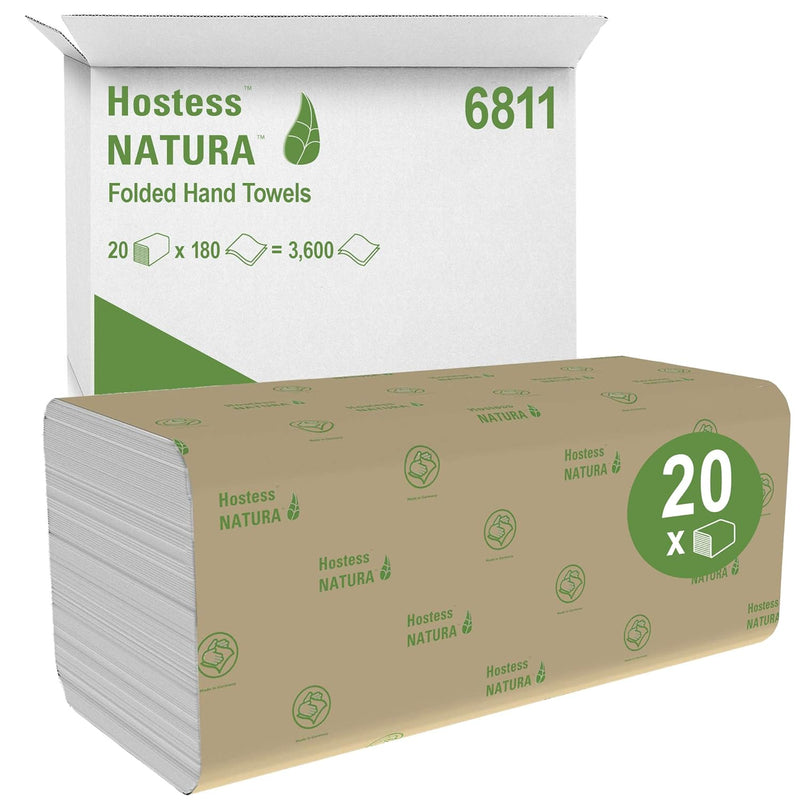 Hostess NATURA, 6811, Falthandtücher, 2-lagig, weiss, 20 Packungen x 180 Tücher 20 Packungen x 180 T