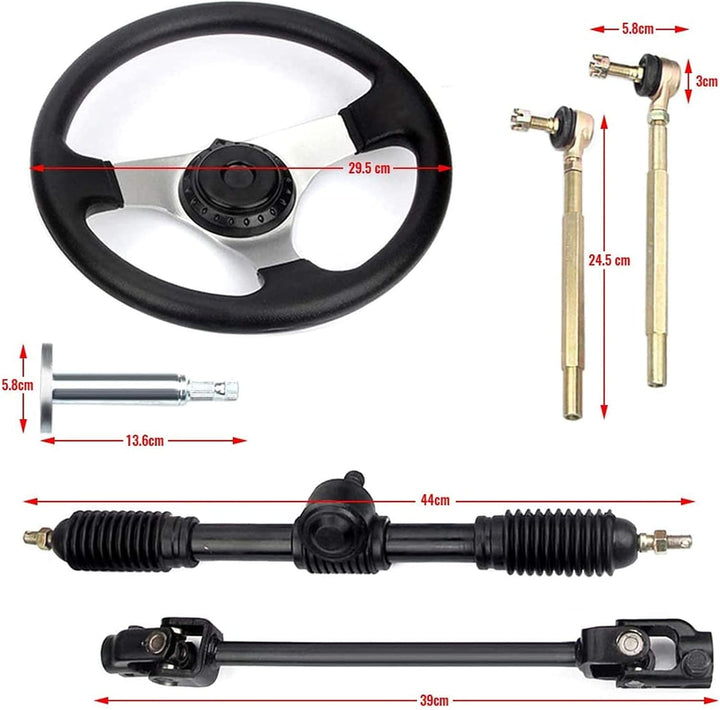 Go-Kart 300mm Lenkrad Lenkwelle Spurstangen Set Bootslenkrad Steuerrad Rack Kit Mit Zahnstange Ritze