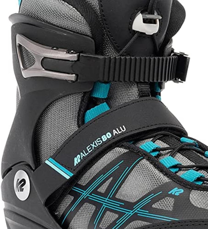 K2 Damen Alexis 80 Alu Inline Skates EU: 41.5 (UK: 7.5 / US: 10) grey - cyan, EU: 41.5 (UK: 7.5 / US