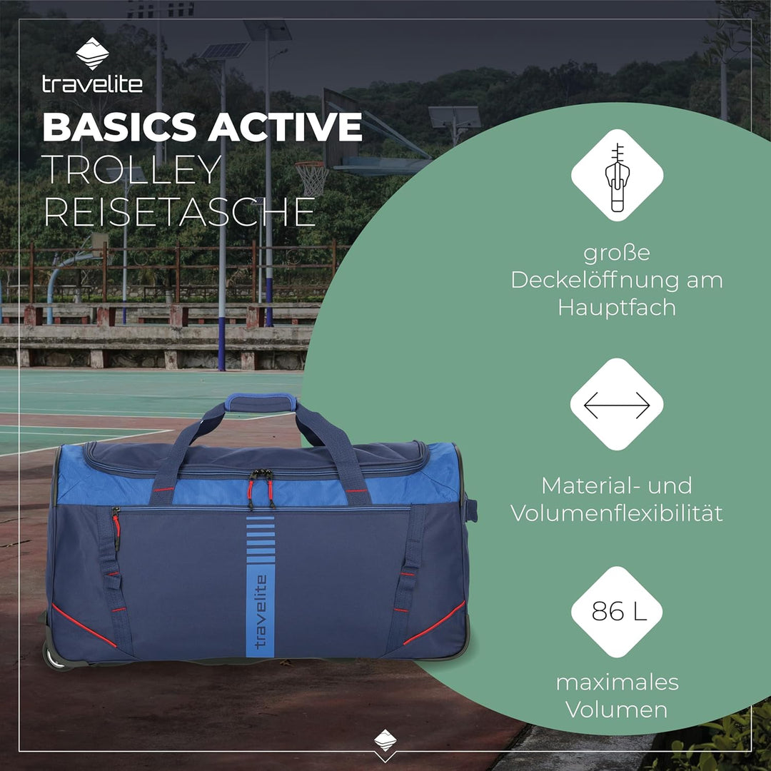 travelite 2-Rad Trolley Grösse L, Gepäck Serie BASICS ACTIVE: Weichgepäck Reisetasche mit Rollen im