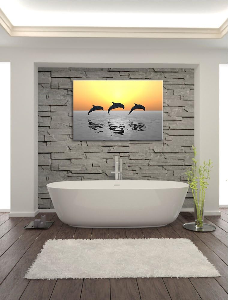 schöne Delfine beim springen schwarz/weiss Format: 100x70 auf Leinwand, XXL riesige Bilder fertig ge