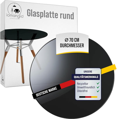 iomangio® Glasplatte Rund Ø 70cm Durchmesser Schwarz - Glasscheibe aus gehärtetem ESG Glas 8mm Dick