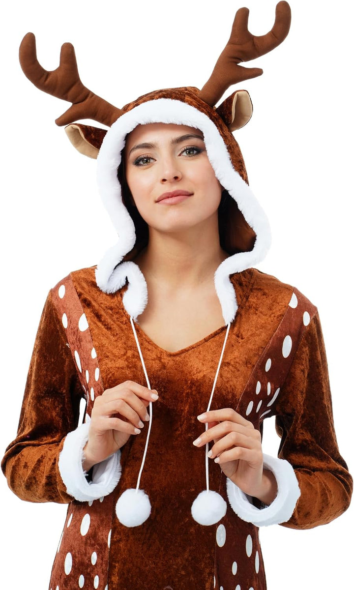Chaks Damen Kostüm REH Sophie Kleid braun Verkleidung Waldbewohner Fasching Karneval (XS), XS