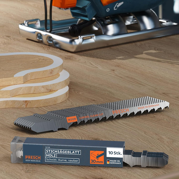 Presch Stichsägeblätter Holz 10 Stk. (Kurve) - Sehr sauberer Kurvenschnitt (4-30mm) - Stichsägeblatt