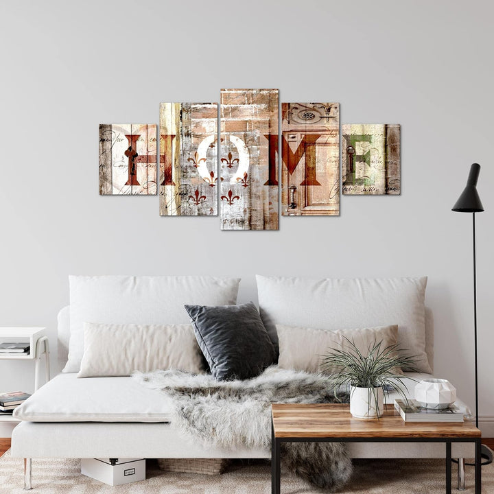 Runa Art Wandbilder Home 5 Teilig Bild auf Vlies Leinwand Deko Wohnzimmer Holzoptik Beige Braun 5028