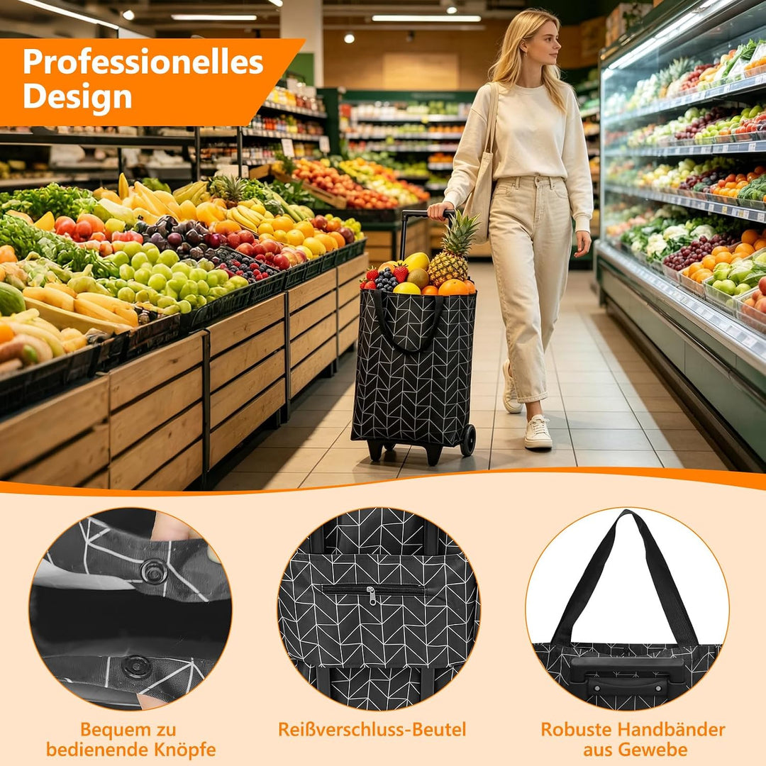 2-in-1 Einkaufstrolley Klappbar, Einkaufstrolley klappbar Abnehmbare Tasche 23 L, Grosse Einkaufstas