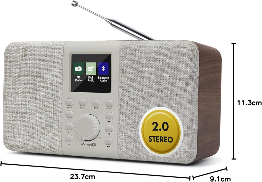 MD5 Stereo DAB Radio mit Bluetooth 5.3 und 2,4" Farbdisplay,Tragbares UKW Digitalradio,2.0 Stereokla