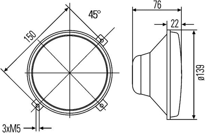 HELLA - Halogen/FF-Hauptscheinwerfer - M133 - 12V - rund - Referenzzahl: 12.5 - Einbau - glasklare S