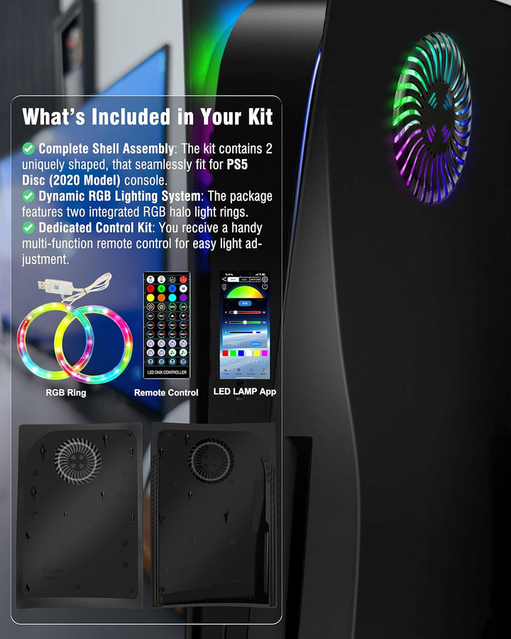 Joso Frontblende für PS5 Disc Edition, Kratzfeste, staubdichte Ersatzhülle mit RGB-Ring, Abdeckung p