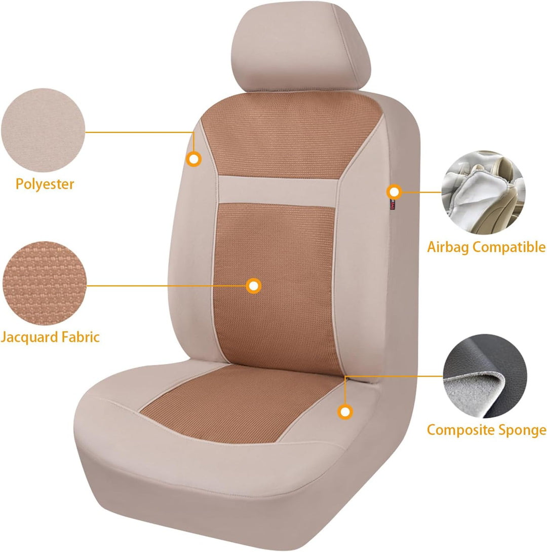 FlyingBanner Maschen und Jacquard Universal für Auto Sitzbezüge Mit Seitenairbags (Beige) Full Set -