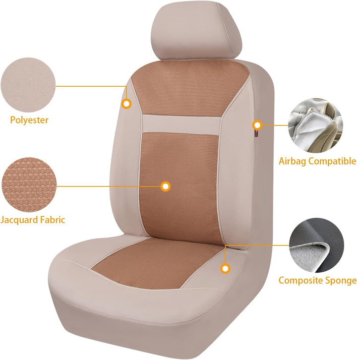 FlyingBanner Maschen und Jacquard Universal für Auto Sitzbezüge Mit Seitenairbags (Beige) Full Set -