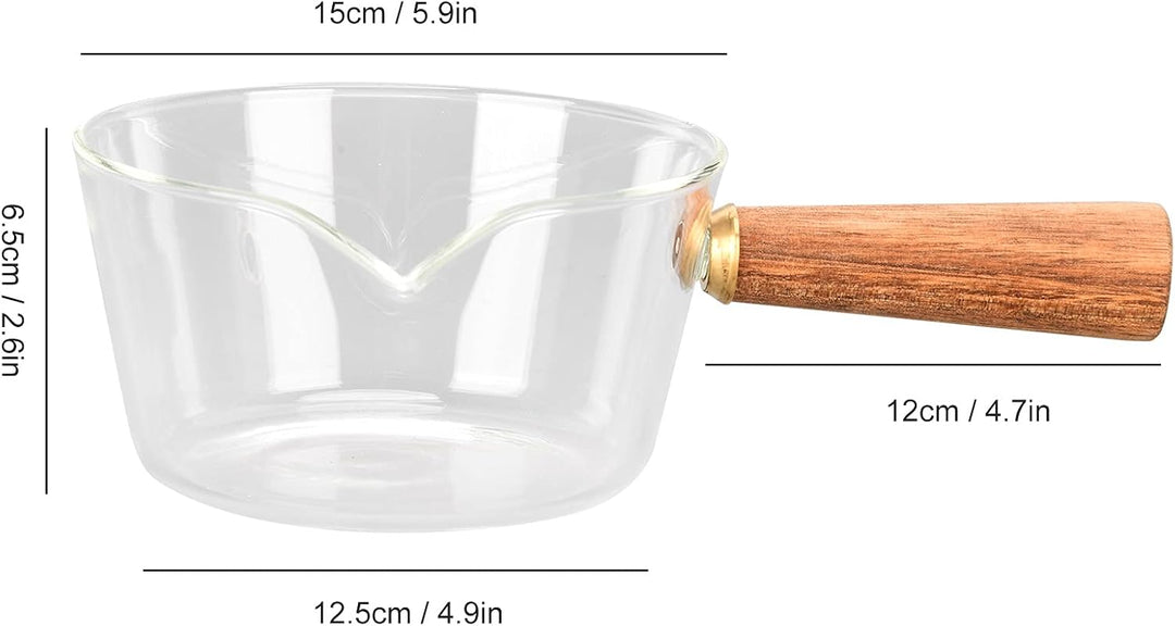 Glastopf mit Holzgriff V-förmiger Ausguss für die Küche zu Hause(400ml)