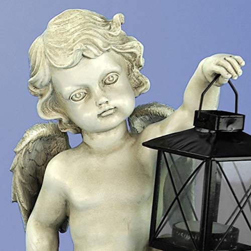 GeKi Trend 2er Set Engel Figuren mit Laterne Dekofigur Putte frostfest Gartendeko antik weiss Grabsc