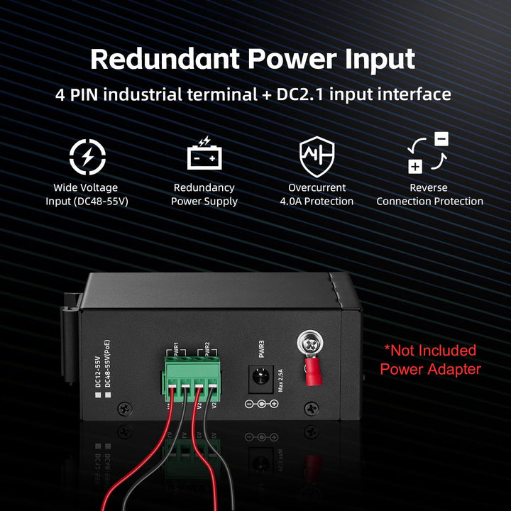 MokerLink 8-Port-PoE-Industrie-DIN-Schienenschalter, 8 PoE+ IEEE802.3af/at, 10/100 Mbit/s Fast Ether