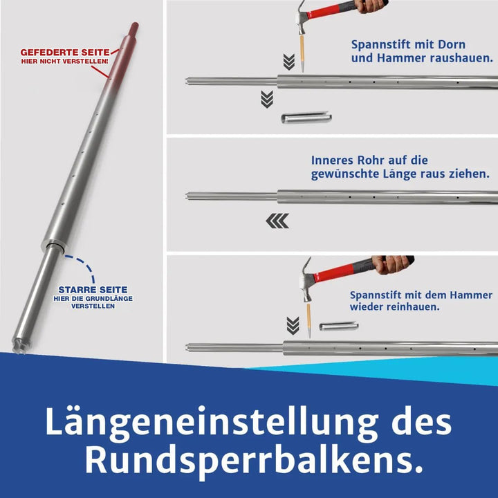 NTG Rundsperrbalken, Sperrstange, Klemmbalken, 1600-2000 mm, Kombizapfen 19/24mm | für Airlineschien