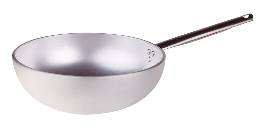Pentole Agnelli Wok für Induktionsherd mit gewelltem Boden, aus Aluminium, mit Griff aus Edelstahl,