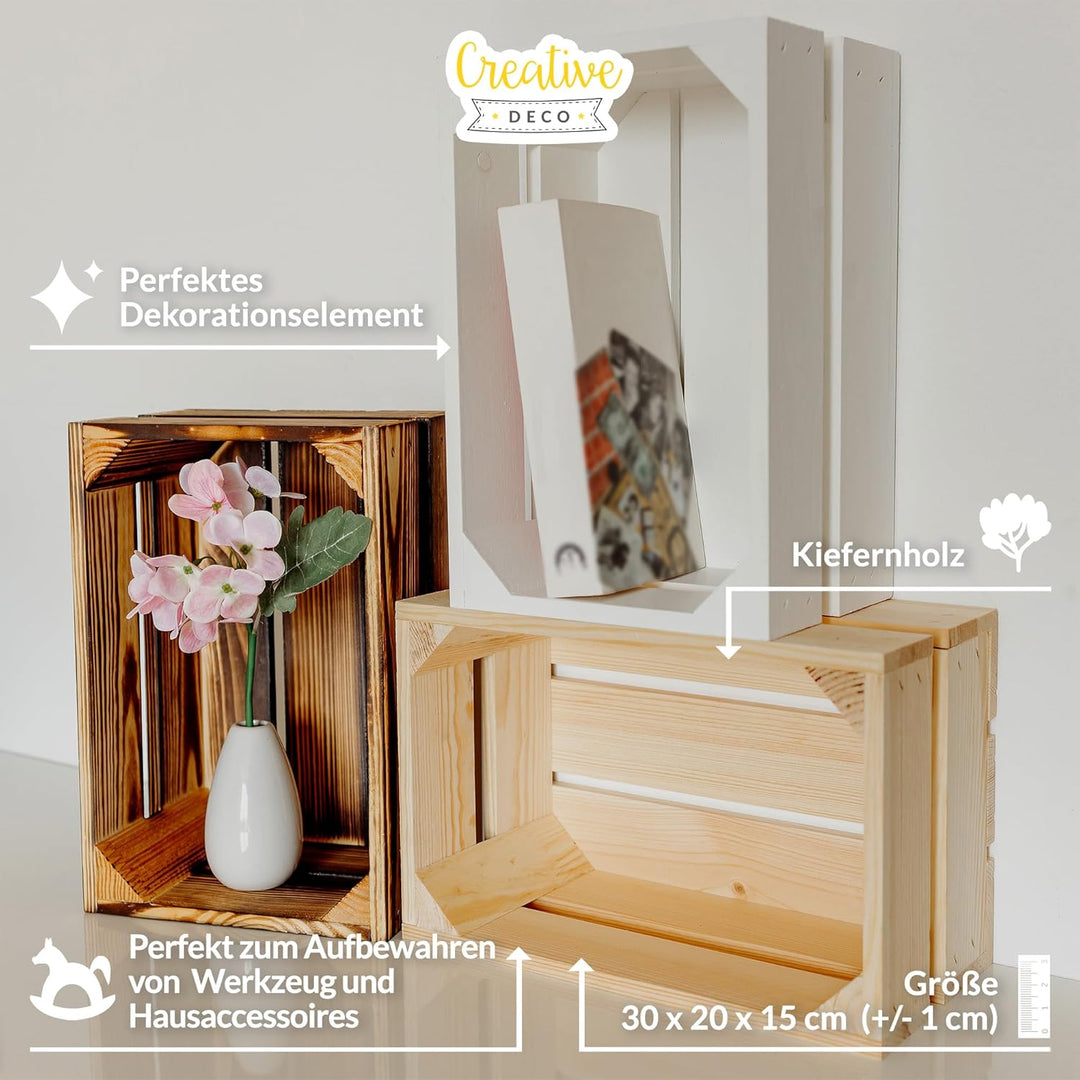 Creative Deco 3 x Kleine Holzkiste Natur | Weinkisten Set Obstkiste Holz | 30 x 20 x 15 cm | Geschli