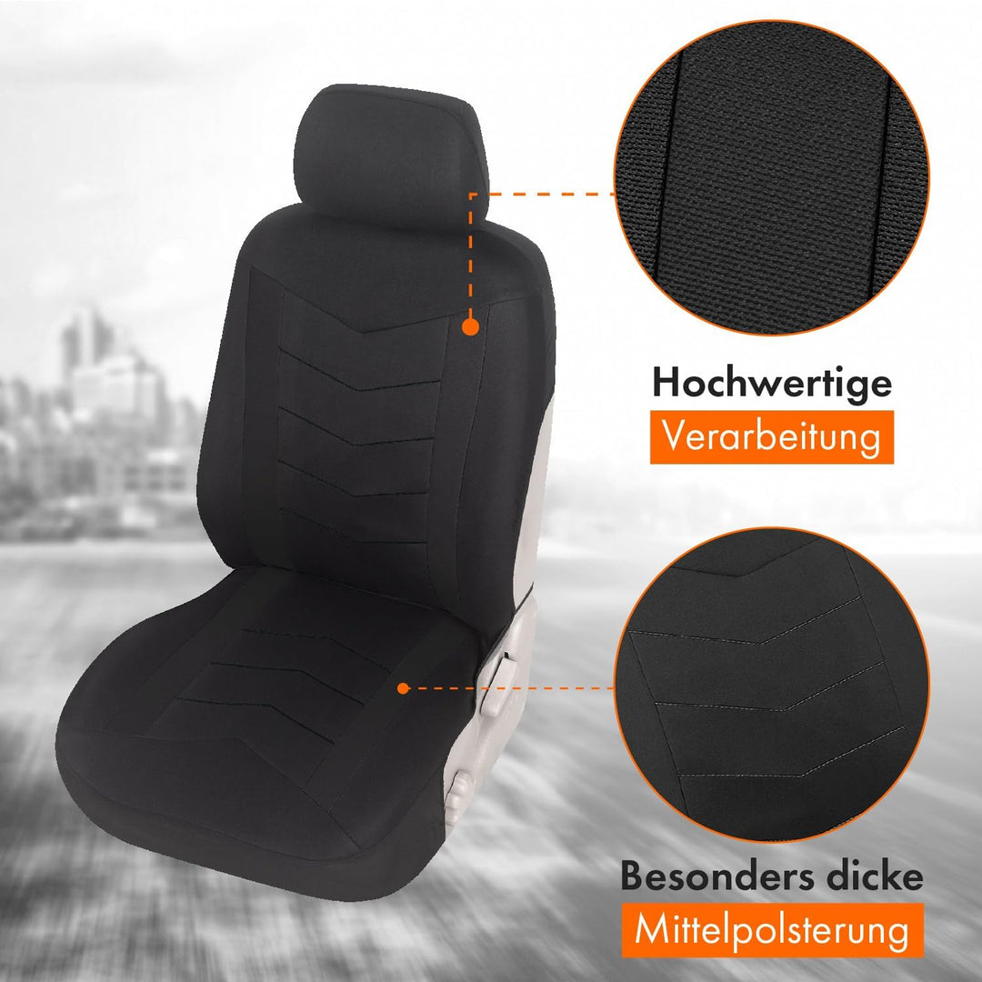 Upgrade4cars Auto-Sitzbezüge Set Universal schwarz | Auto-Schonbezüge Vordersitze &amp; Rückbank | Auto-