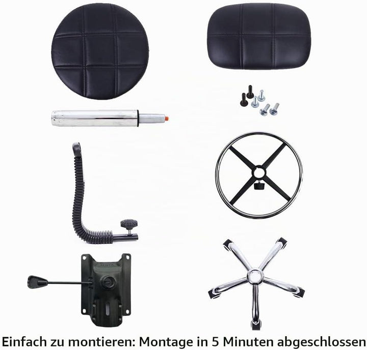 KKTONER Rollhocker Arbeitshocker mit Rückenlehne Höhenverstellbarer 53-68cm Salon Hocker PU Leder Sc