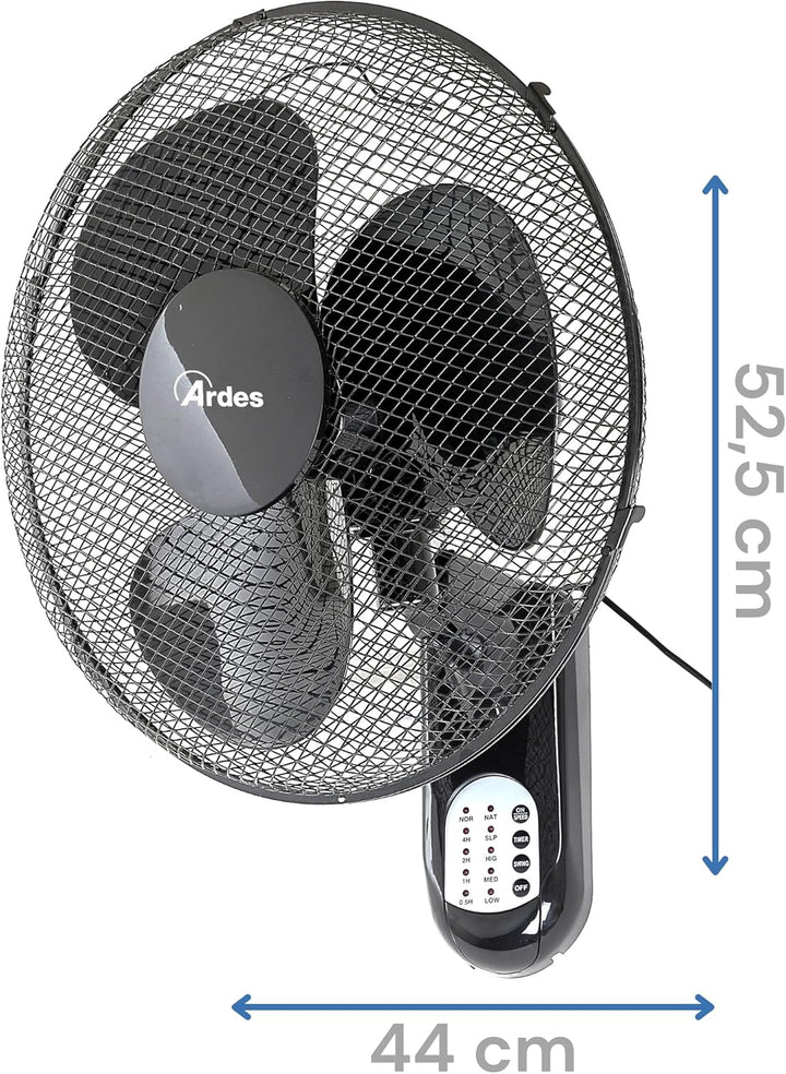 ARDES - AR5W40R Wandventilator mit 3 rotierenden Flügeln (40 cm), Fernbedienung, automatische Oszill