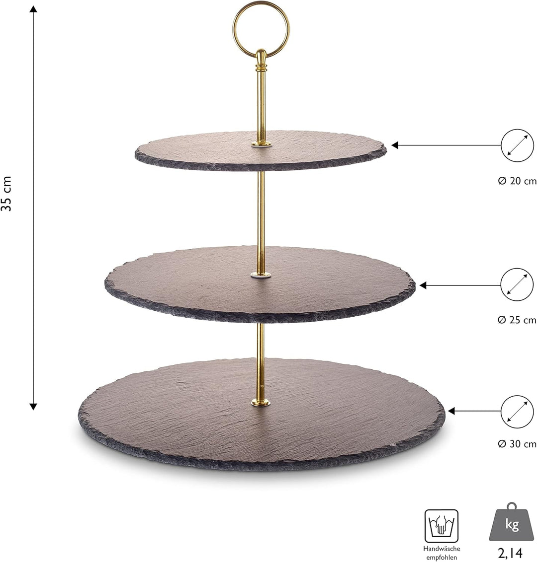 ECHTWERK EW-ET-1782G Etagere-/ Servier-Ablage für Gebäck, Obst, Käse und Dessert aus Naturschiefer m