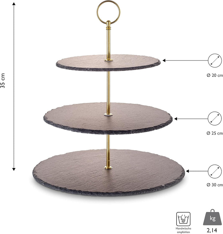ECHTWERK EW-ET-1782G Etagere-/ Servier-Ablage für Gebäck, Obst, Käse und Dessert aus Naturschiefer m