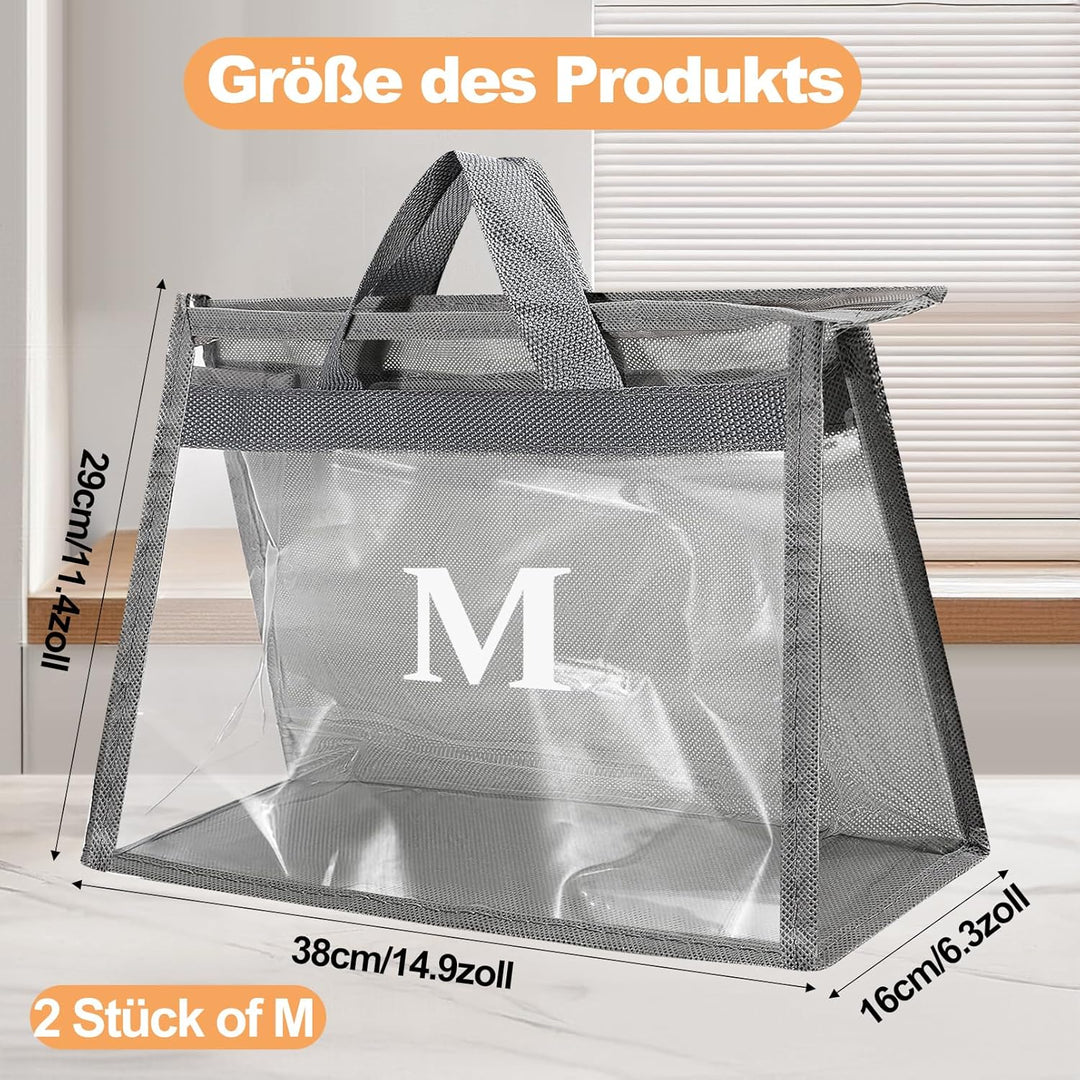2 Stück Staubbeutel für Handtaschen, Staubschutzbeutel mit Reissverschluss und Griff, Transparente H