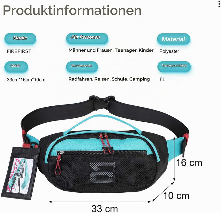 FIREFIRST x Hatsune Miku &amp; Kagamine Rin/Len Schultertaschen Mode-Hüfttaschen Grün W33×H16×D10 (cm),