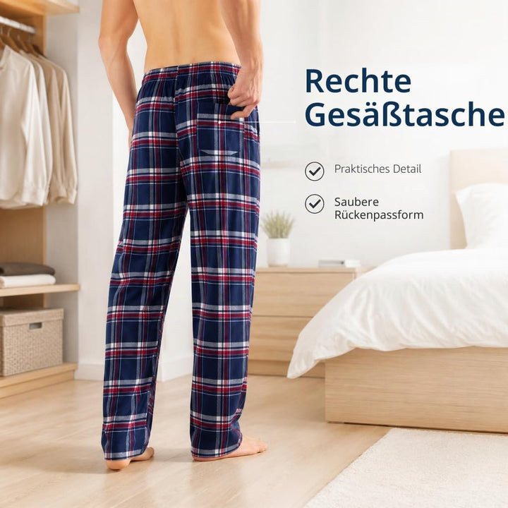 JTPW Herren 100% Baumwolle Flanell Bequeme Pyjama/Lounge Bottoms mit Taschen S Blue White Plaid, S B