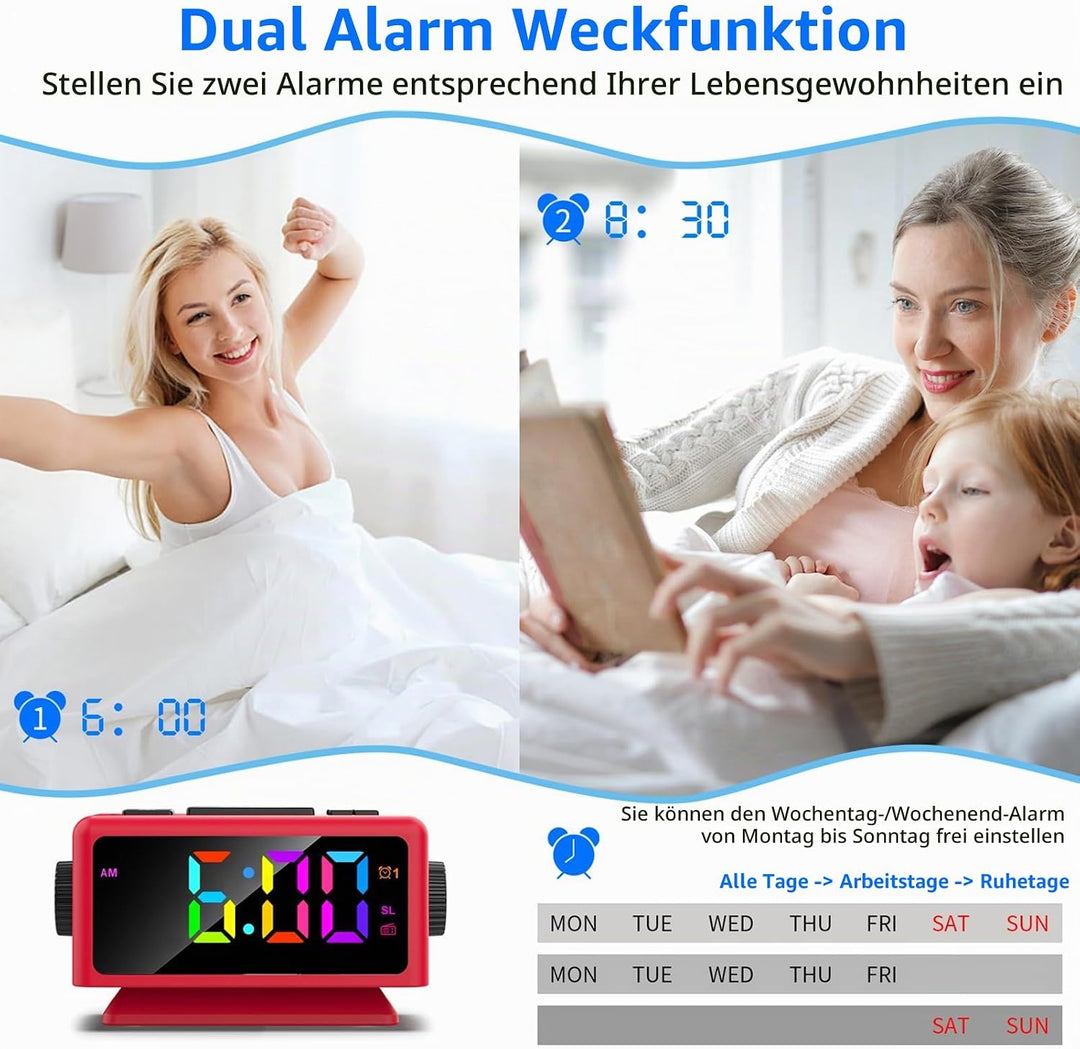 ThreeH RGB Wecker mit Radio 11 Farben Zeitanzeige 12 Stufen Lautstärke &amp; Helligkeit einstellbar Schl