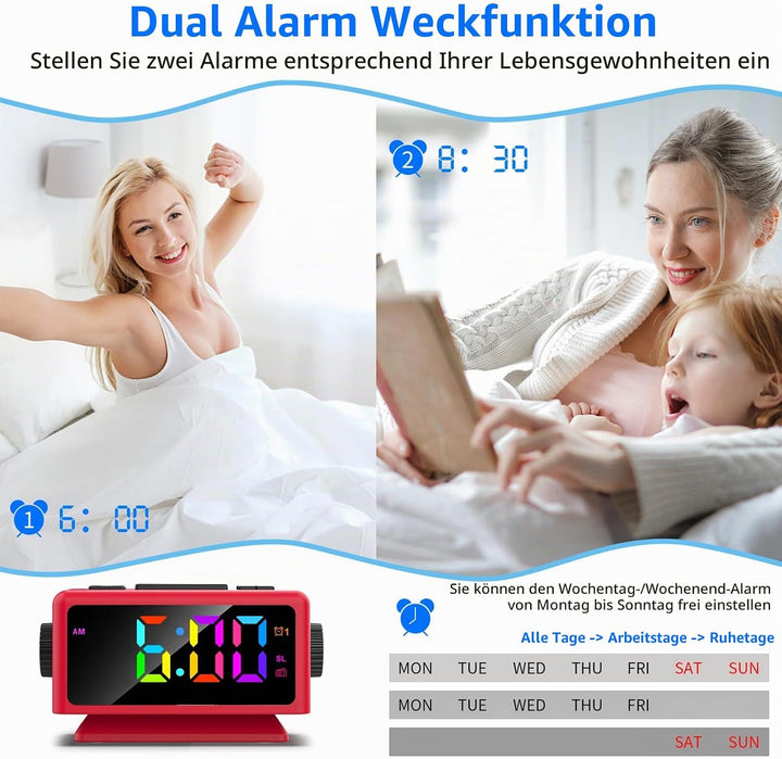 ThreeH RGB Wecker mit Radio 11 Farben Zeitanzeige 12 Stufen Lautstärke &amp; Helligkeit einstellbar Schl