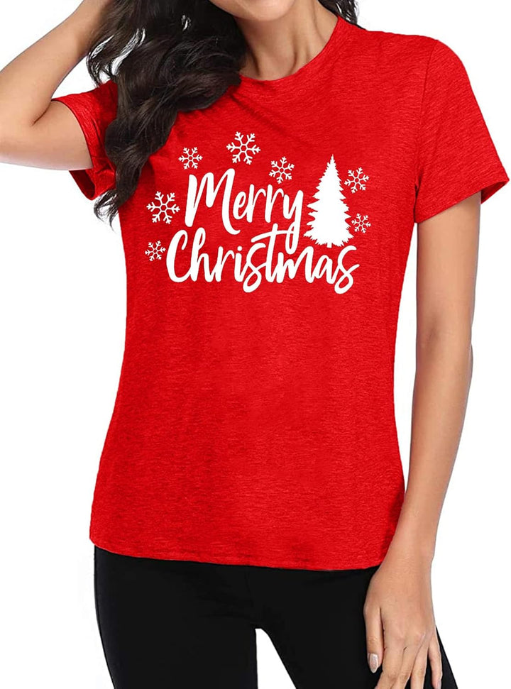 Weihnachtsbaum T-Shirt Für Damen Merry Christmas Bedruckte T-Shirts Kurzarm Holiday Tshirt Oberteile