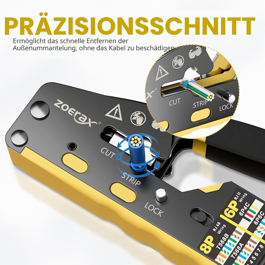 RJ45 Crimpzange Ethernet Crimp Tool Crimper für RJ11/RJ12 Standard, RJ45 Pass Through Stecker, Gelb