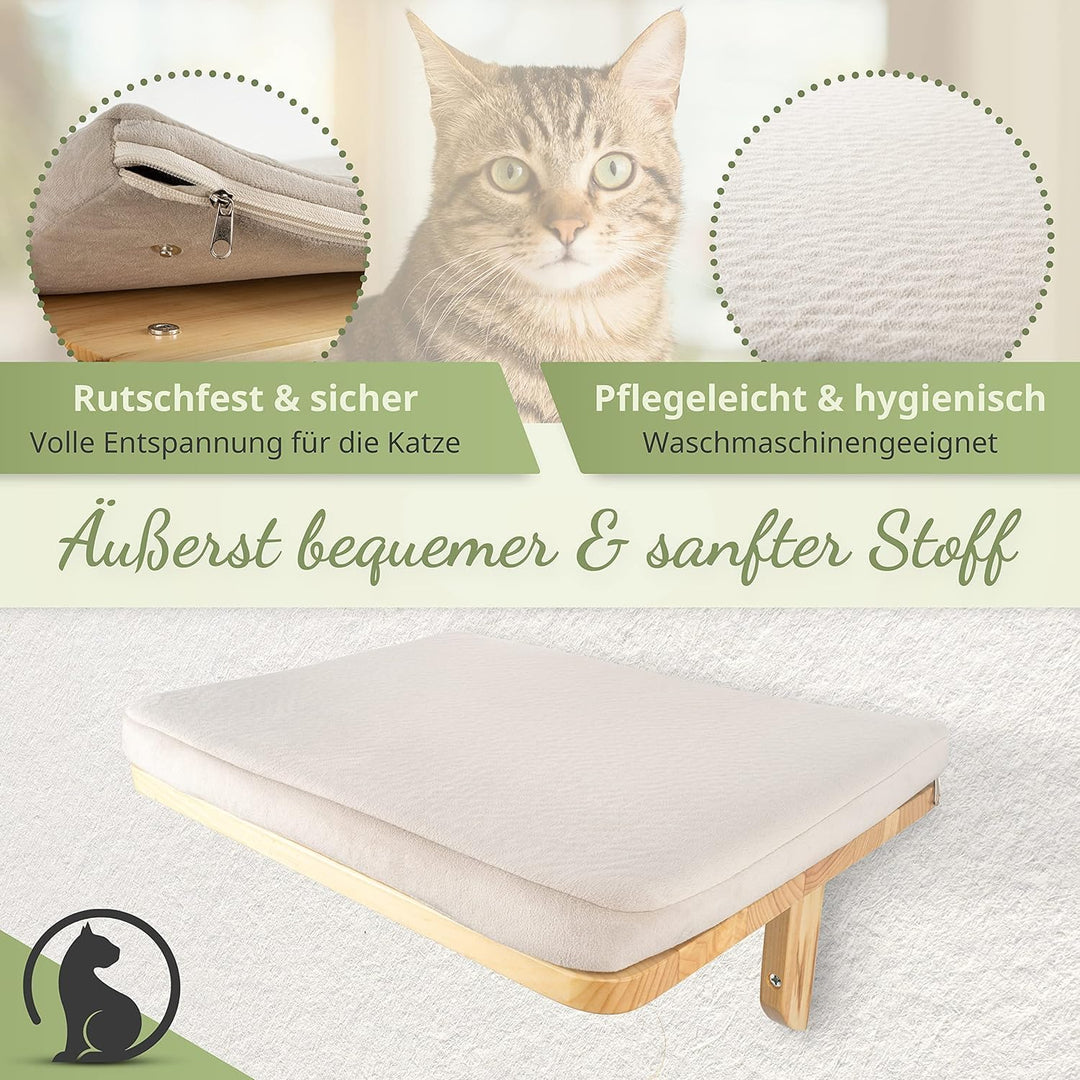 WOOWOOD® Kletterwand Katzen inkl. 2X Katzentreppe Wand [aus Europa] I Kratzbaum Wand I katzenhängema