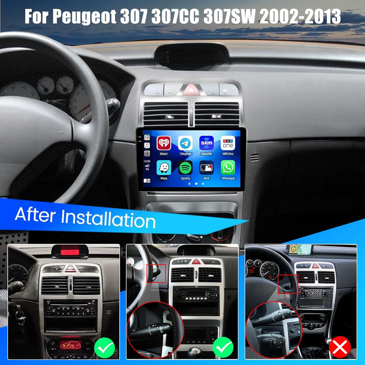 Hikity 4+64G Android 15 Autoradio für Peugeot 307 SW CC (2002-2013), 9" Bildschrim Radio mit Wireles