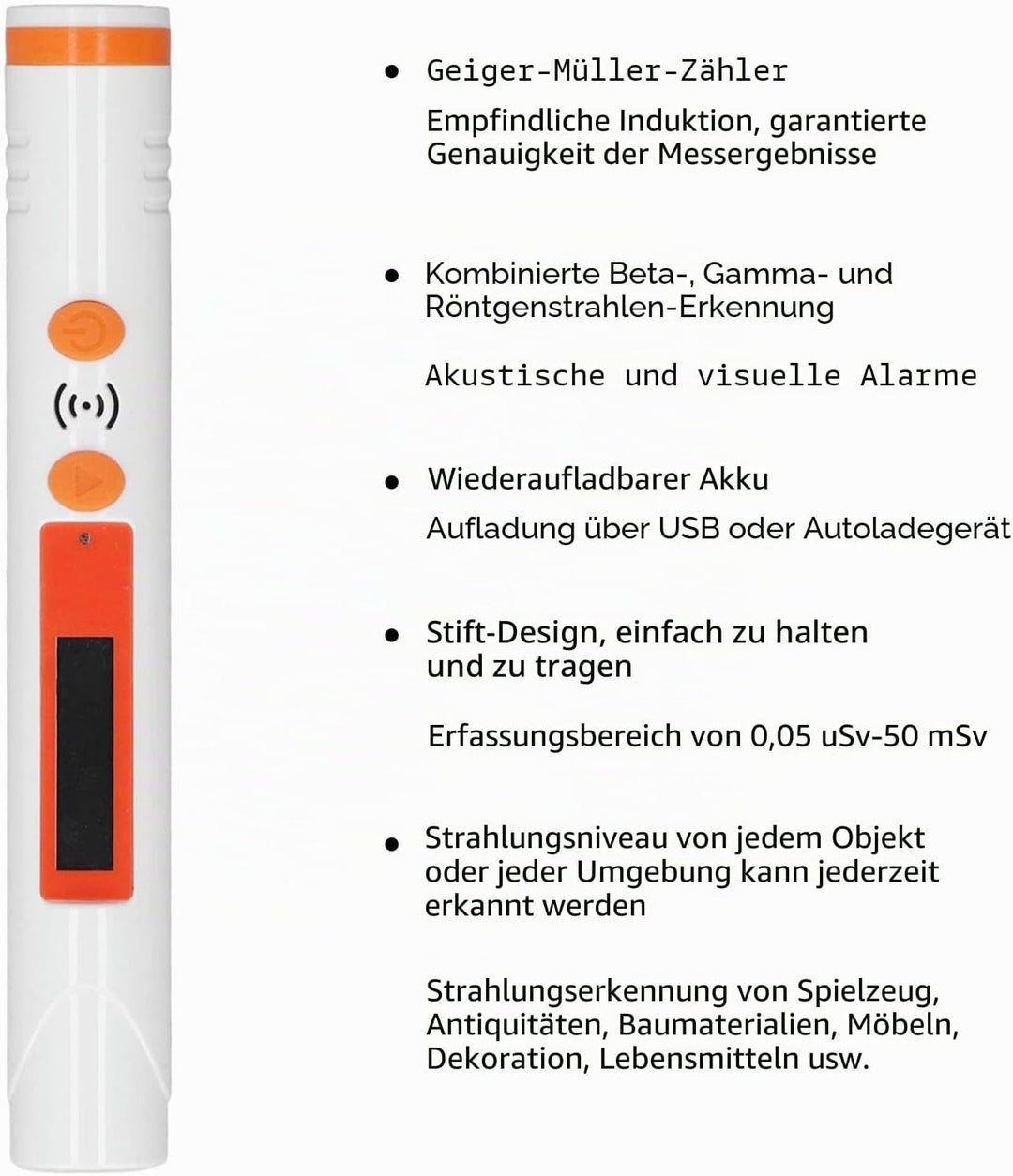 Eujgoov Verbesserter Geigerzähler-Personendosimeter Hochempfindlicher Kernstrahlungsdetektor Tragbar