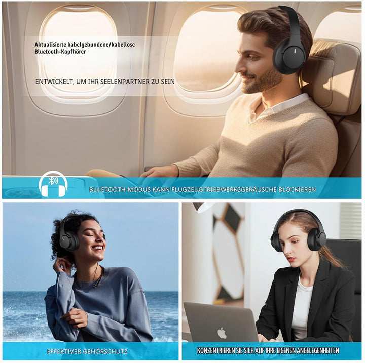 elzle Bluetooth Kopfhörer Over Ear, 82 Stunden Spielzeit, Bluetooth 5.4 Vorsicht Klappbare kopfhörer