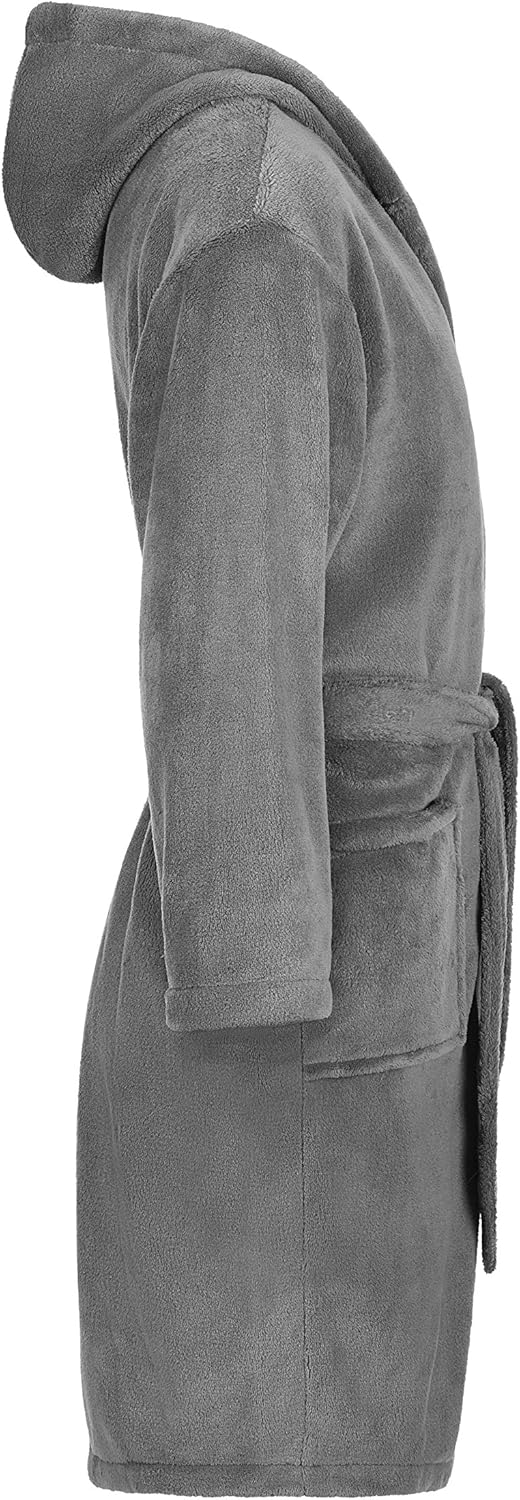 HDmirrorR Kinderbademantel Kuschel Soft Fleece mit Kaputze & Taschen Jungen, Mädchen (140, Grau) Mic