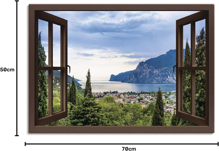 ARTland Leinwandbilder Wandbild Bild Leinwand 70x50 cm Querformat Fensterblick Gardasee Landschaft S